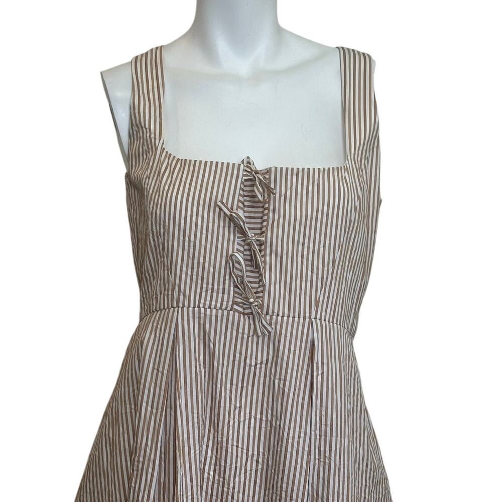 Thierry Colson Winifred Tie Front Midi Dress Cream & Tan Striped Cotton sz M - Picture 7 of 14
